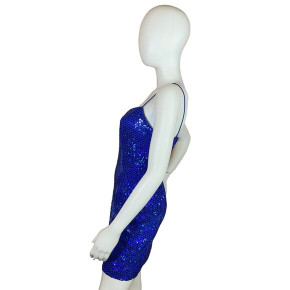 80’s Vintage Disco Blue Sequin Mini Dress by L.A. Glo - Picture 2 of 7